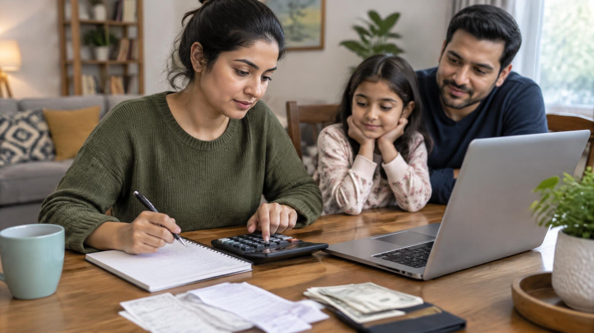 woman calculating expenses at home