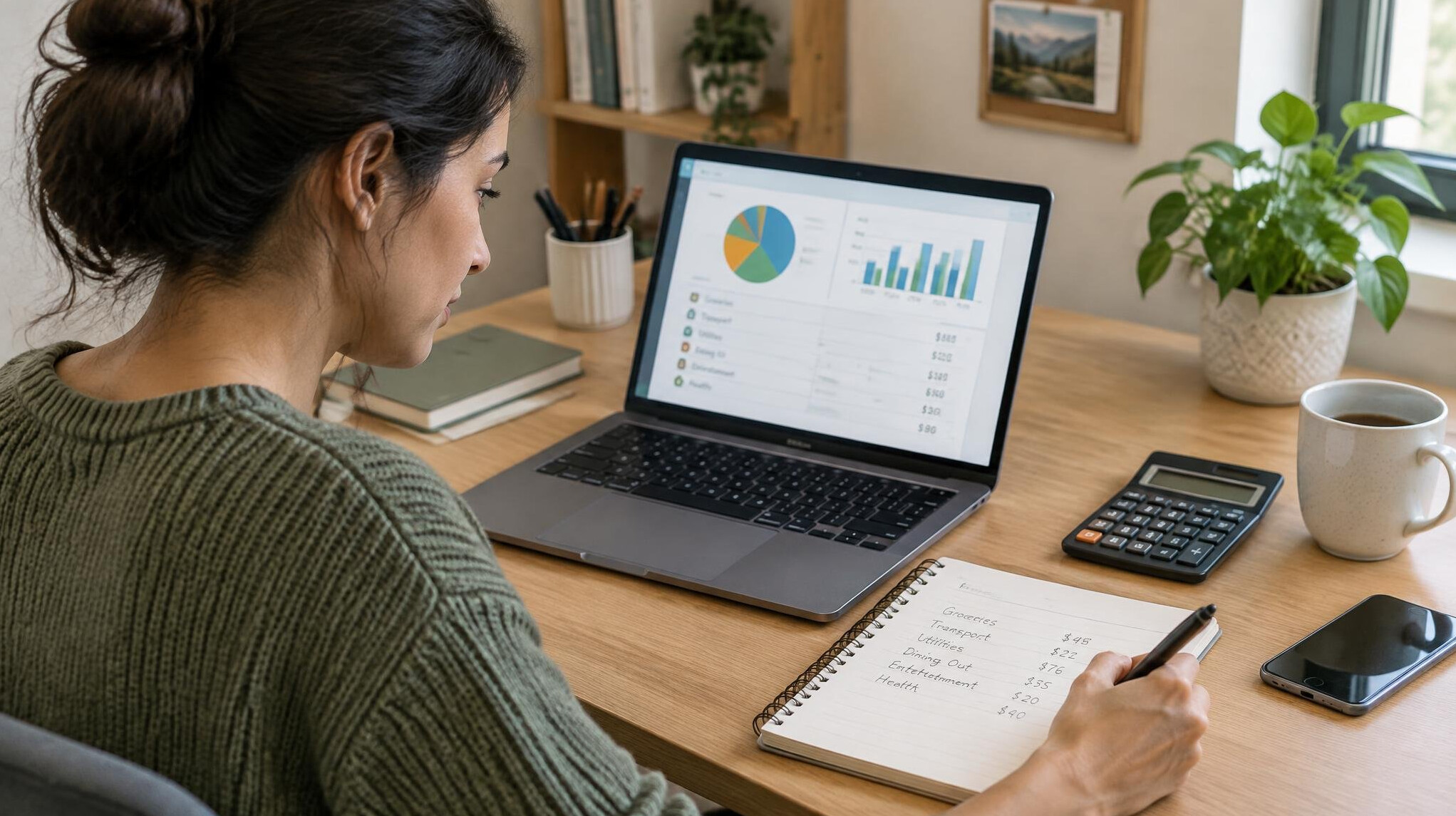 woman reviewing budget on laptop