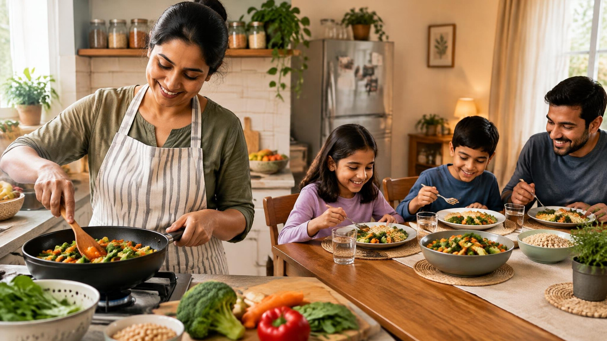 person cooking healthy meal at home